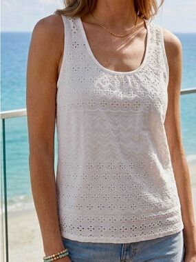Solitaire Ivory Eyelet tank top